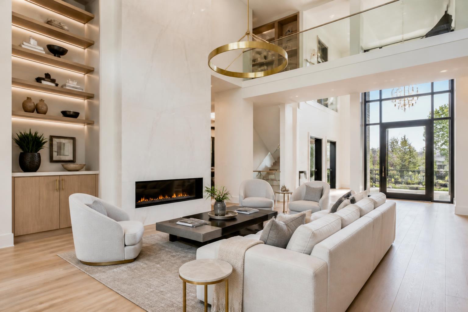 Bright, professionally presented Calgary living room with gold accents