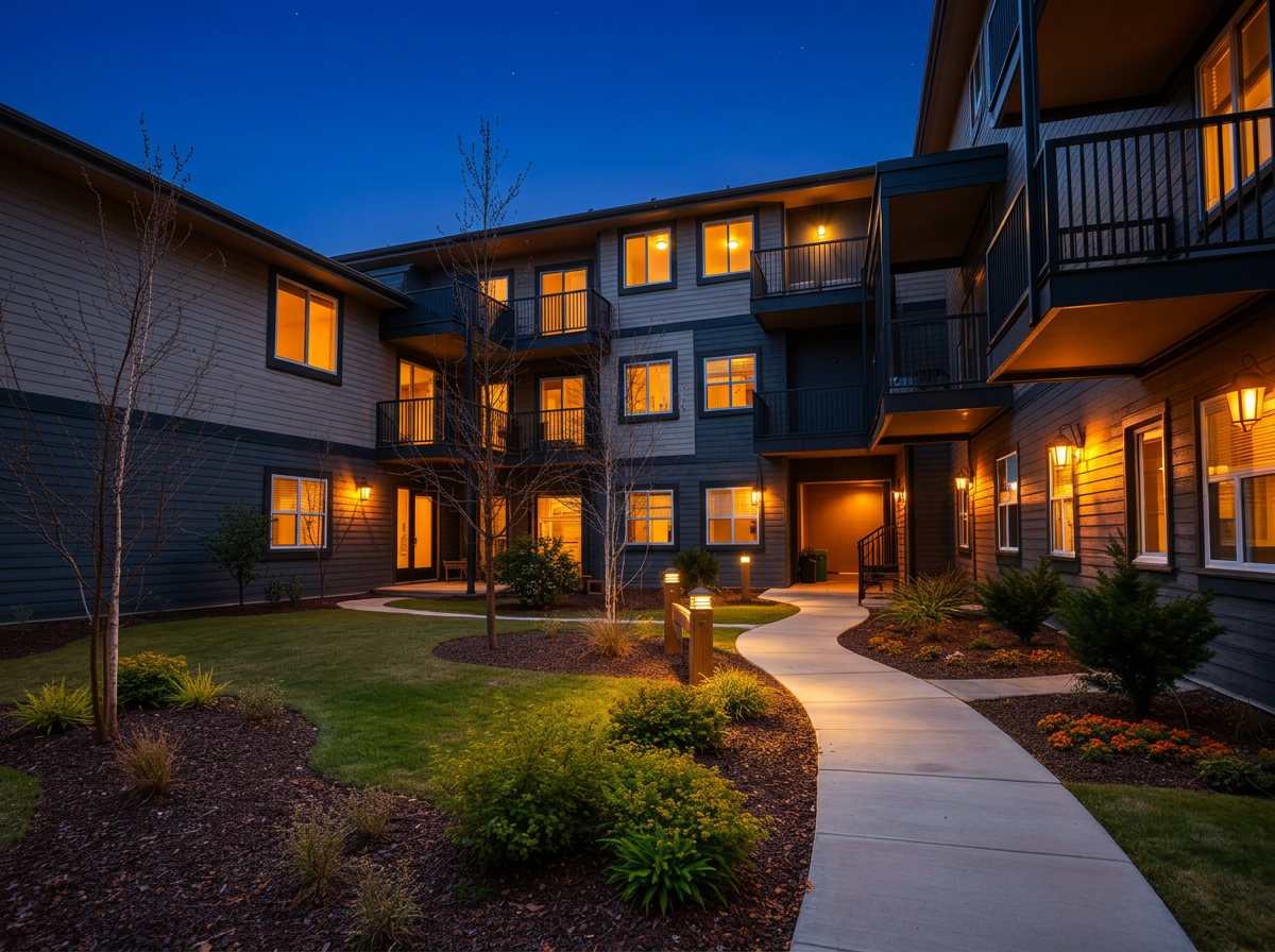 Condo Townhouses evening lights example — enhanced