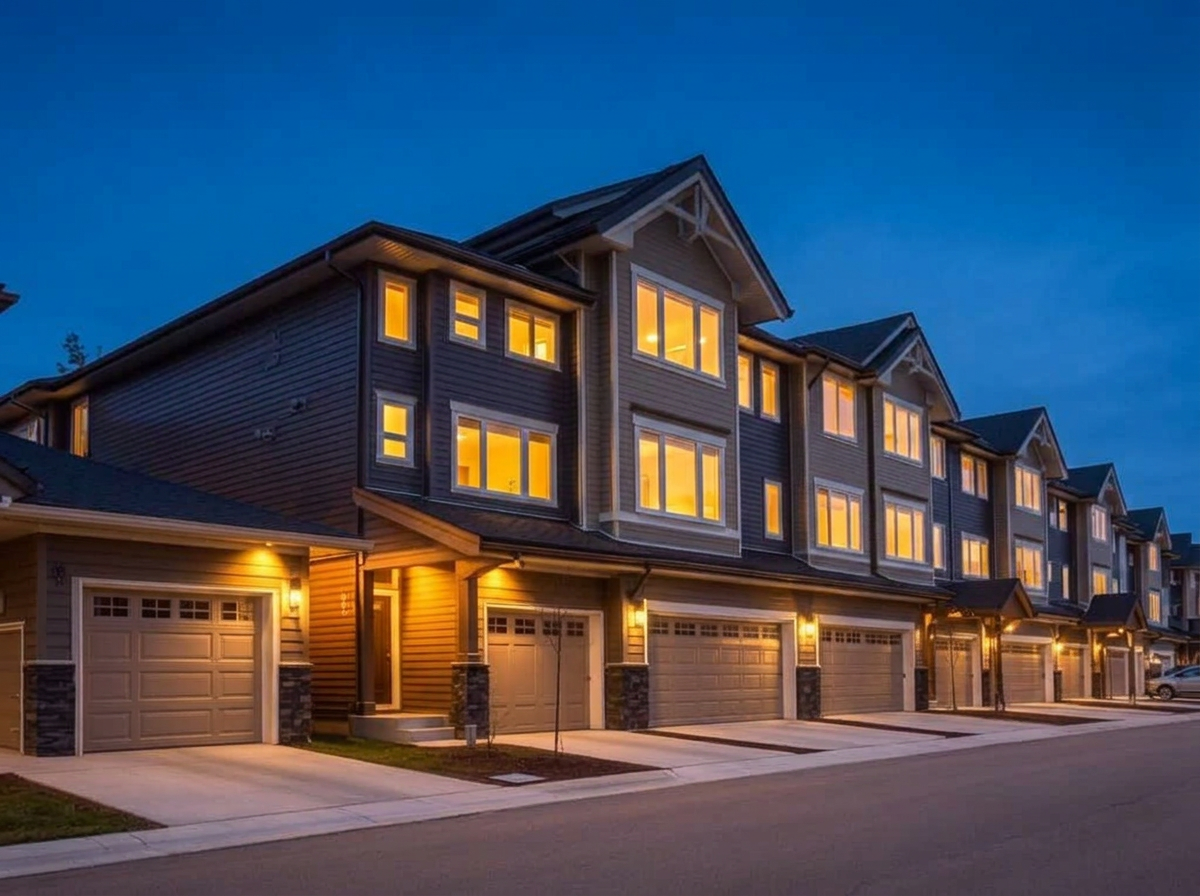 Townhouses (Freehold) evening lights example — enhanced