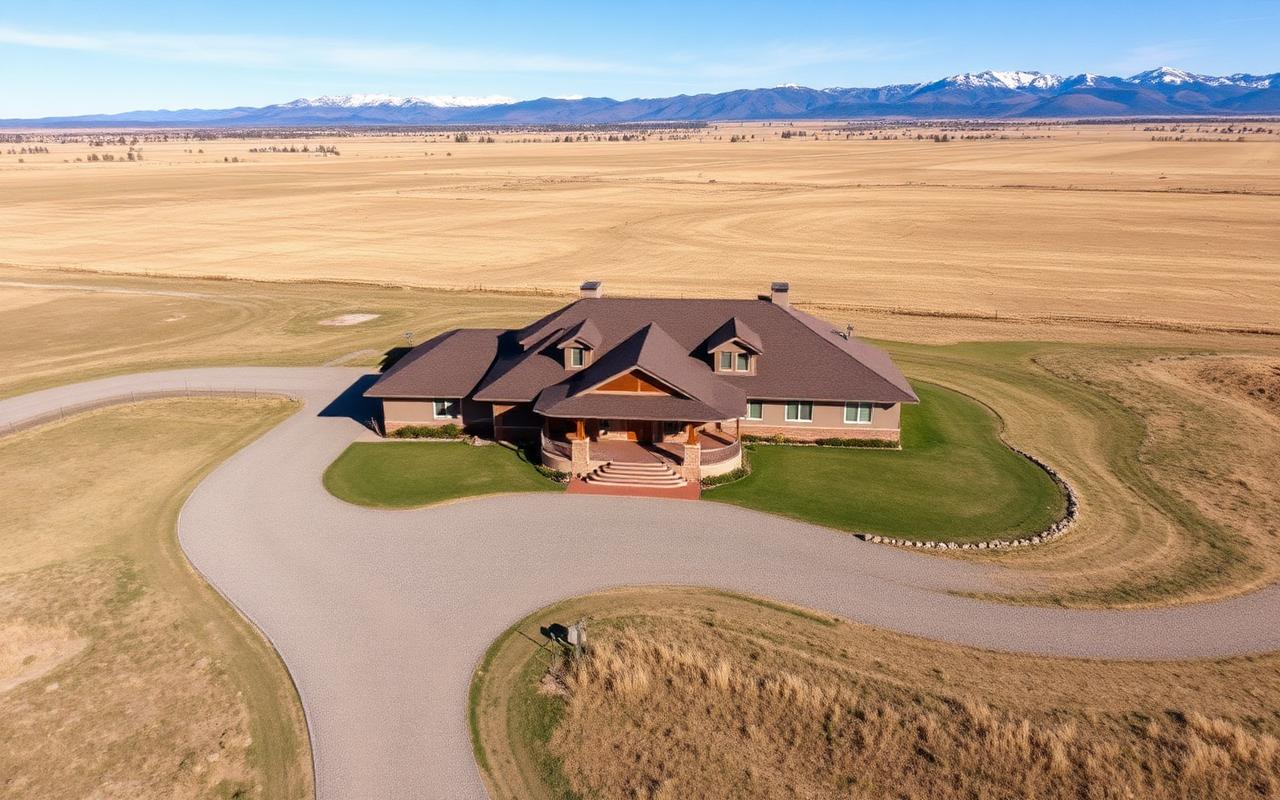 Aerial view of an acreage property outside Calgary