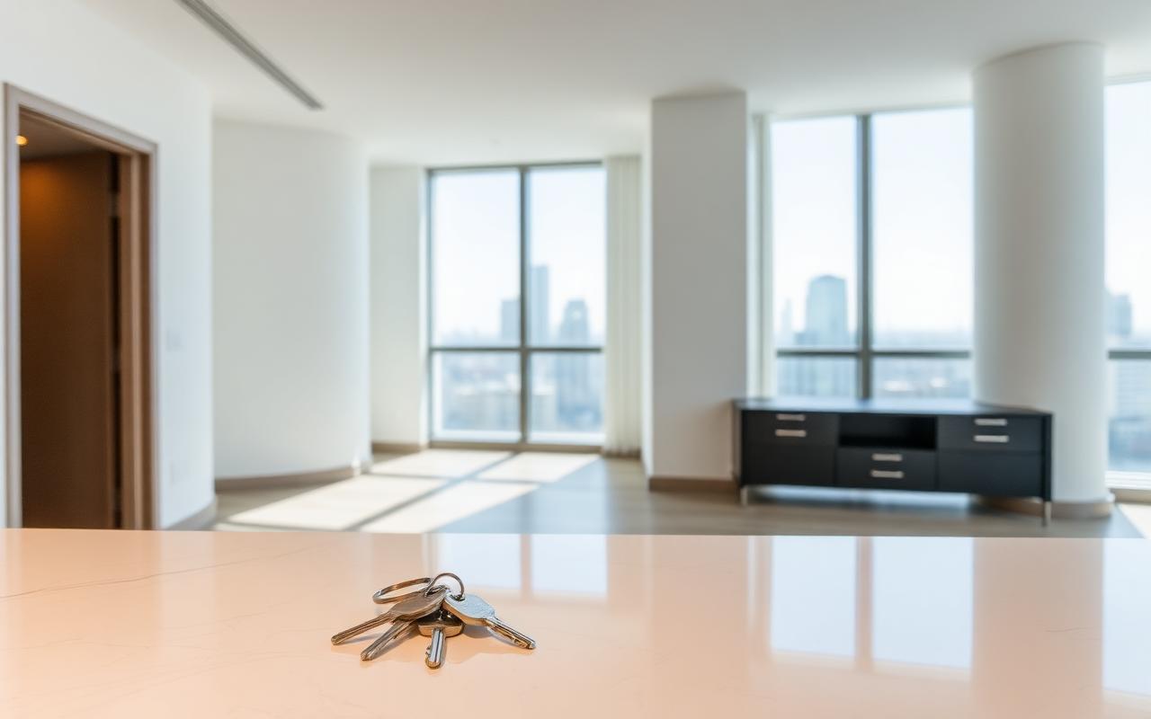 Keys on the counter of a newly completed condo unit