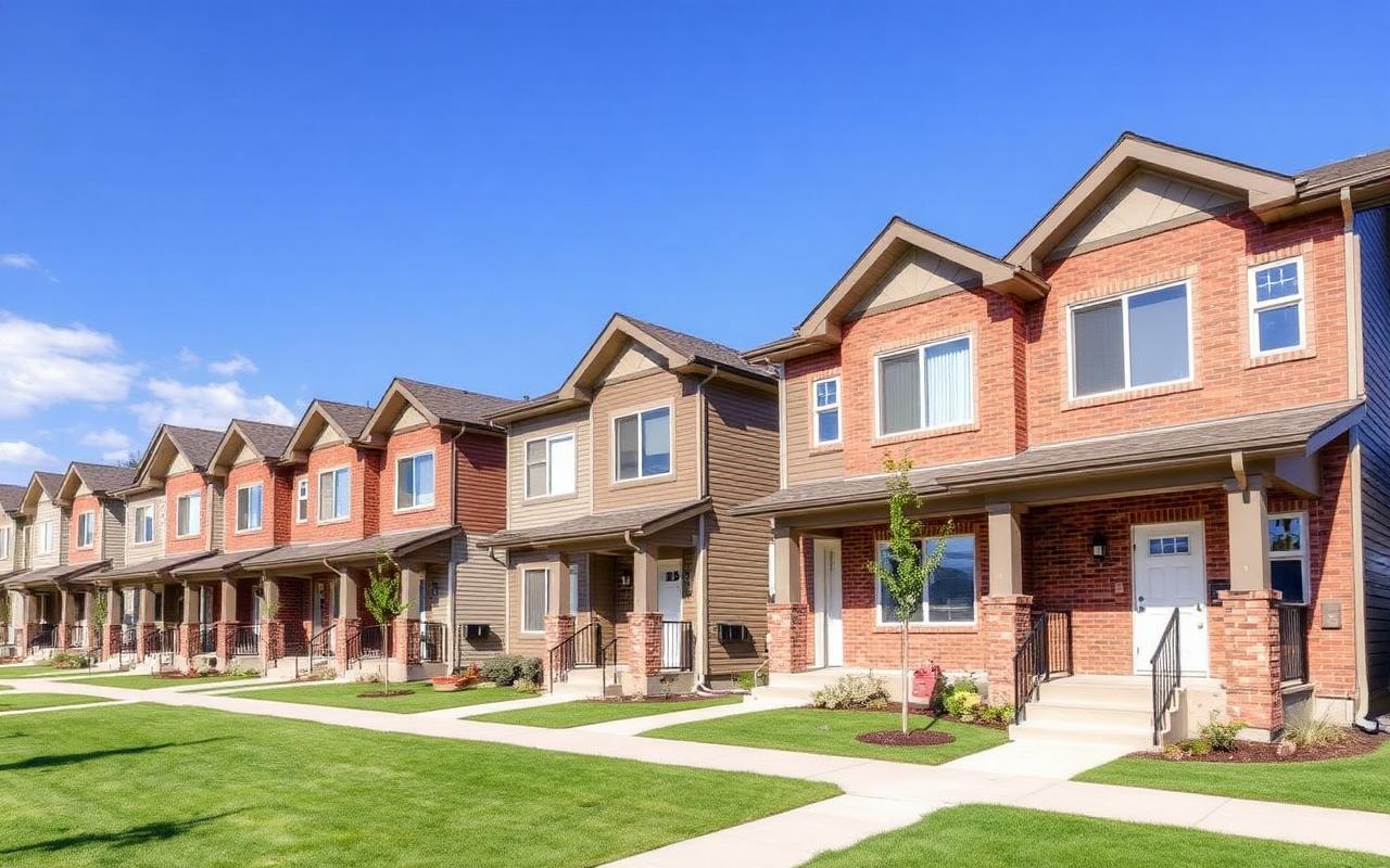 Row of Calgary townhouses on a sunny street